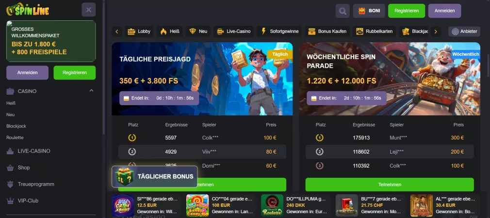 Spinline Casino – 3.600 € Bonus + 1.100 Freispiele, jetzt registrieren und gewinnen